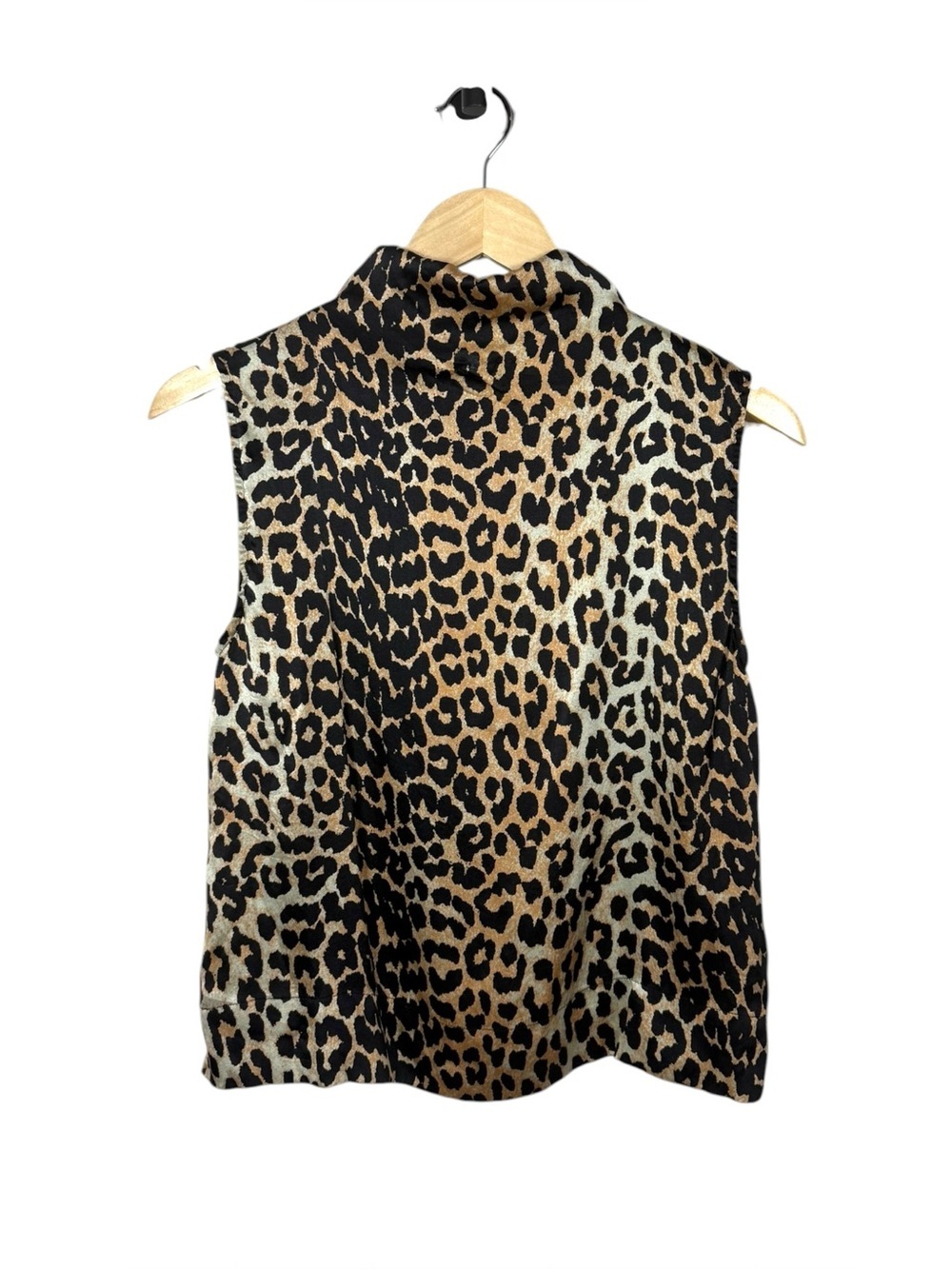 Ganni Silk Leopard Print Cowl Neck Sleeveless Top XS